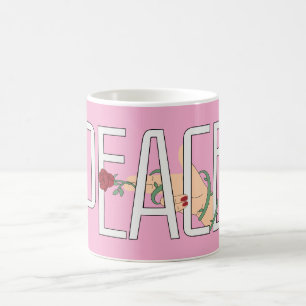 Caneca De Café Arte de Citação Minimalista da Flor da Paz