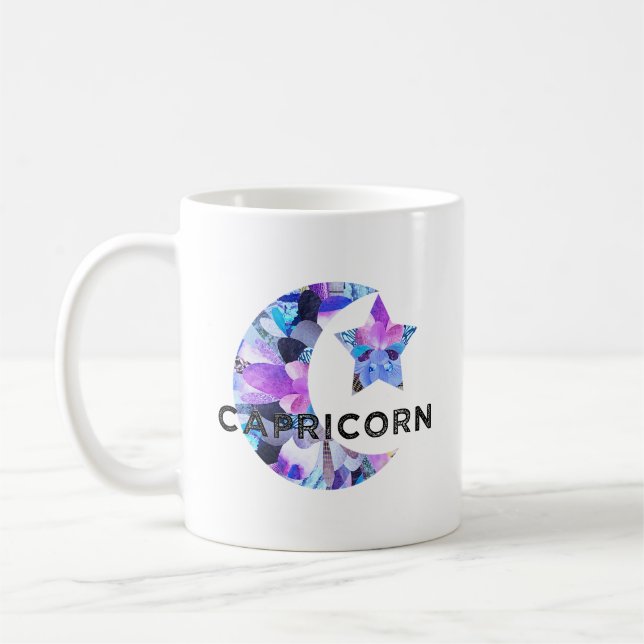 Caneca De Café Arte de Colagem da Lua Crescente e Estrela do Zodí (Esquerda)