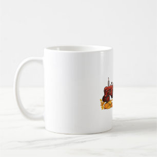Caneca De Café Arte de colheita de outono com trator em terreno d