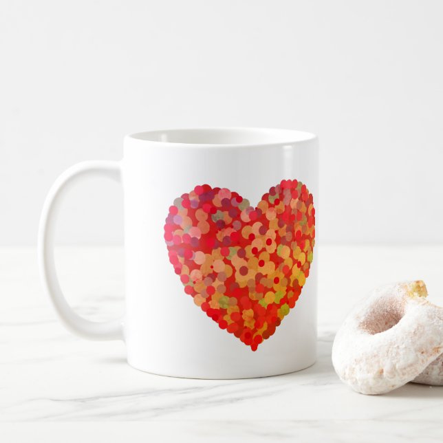 Caneca De Café Arte de Coração Abstrato com Confetes (Com Donut)