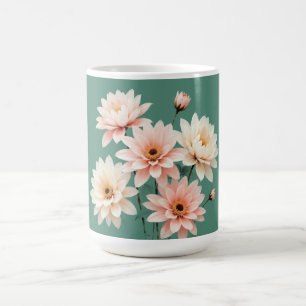Caneca De Café Arte de Crisântemo Elegante Bege