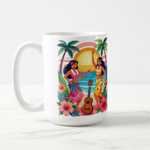 Caneca De Café Arte de Dança Tropical Havaiana Hula Sunset Beach
