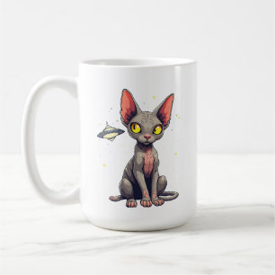 Caneca De Café Arte de desenho animado espacial de gato Sphynx ju