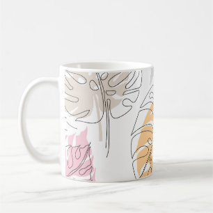 Caneca De Café Arte de Desenho de Linha Monstera Exótica