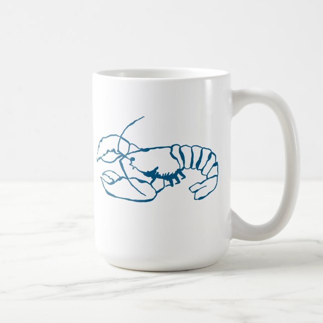 Caneca De Café Arte de Desenho Simples do Mar de Lagosta Azul (Direita)