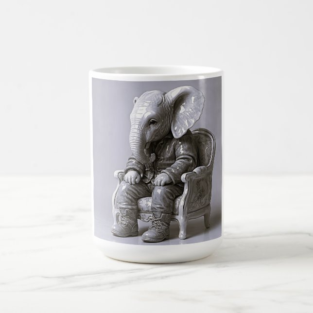 Caneca De Café Arte de Elefante Monocromático Elegante (Centro)
