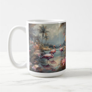 Caneca De Café Arte de Flamingo Tropical Vintage Laguna Flórida