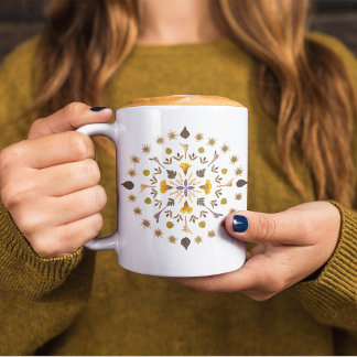 Caneca De Café Arte de Flor Prensada Mandala Botânica