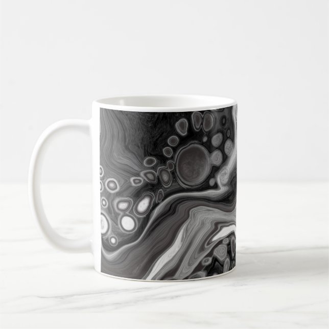 Caneca De Café Arte de Fluidos Digitais de Mármore Preto e Branco (Esquerda)
