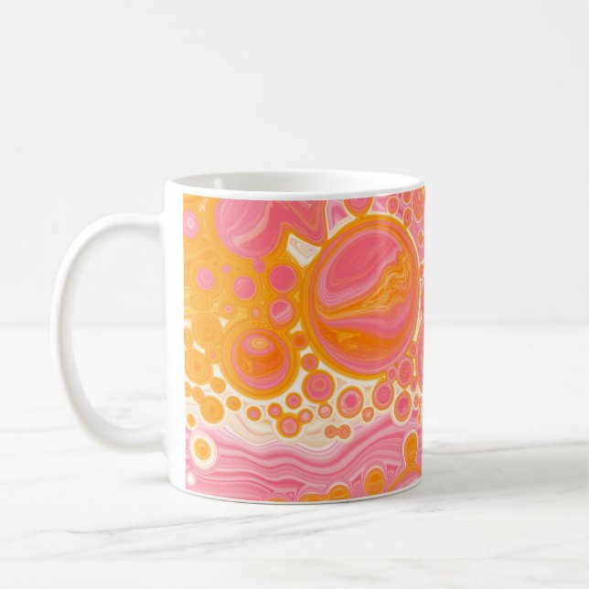 Caneca De Café Arte de Fluidos Rosa e Laranja (Esquerda)