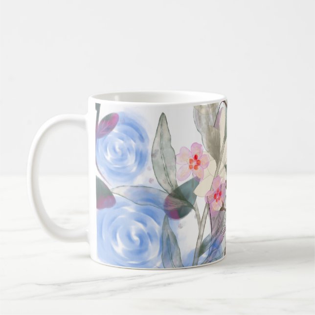 Caneca De Café Arte de Folhas Florais – Flores Elegantes e Botâni (Esquerda)