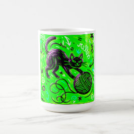 Caneca De Café Arte de Gatinho Neon Limão