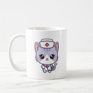 Caneca De Café Arte de Gato Enfermeira Kawaii Fofa