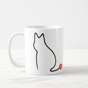 Caneca De Café Arte de Gato Minimalista em Linha Única com Bola d