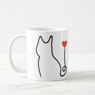 Caneca De Café Arte de gato minimalista em uma linha com coração