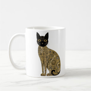 Caneca De Café Arte de Gato Preto Decorativo Dourado no Estilo Gu