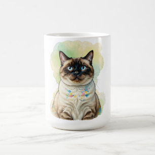 Caneca De Café Arte de Gato Siames Cute Olhos Azuis Aquarela