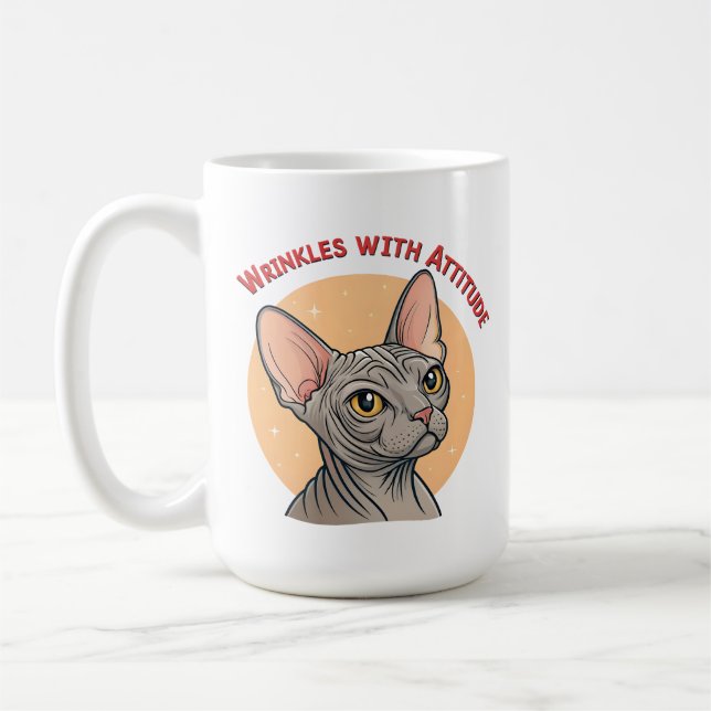 Caneca De Café Arte de Gato Sphynx com Rugas e Atitude (Esquerda)