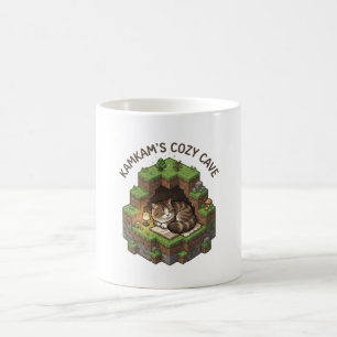 Caneca De Café Arte de Gato Voxel Adormecido da Caverna Aconchega