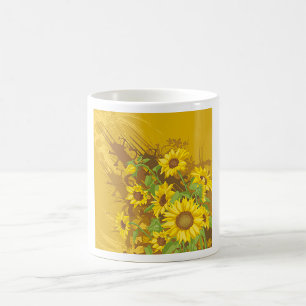 Caneca De Café Arte de Girassol Grunge Negrito Rústico Floral Ama