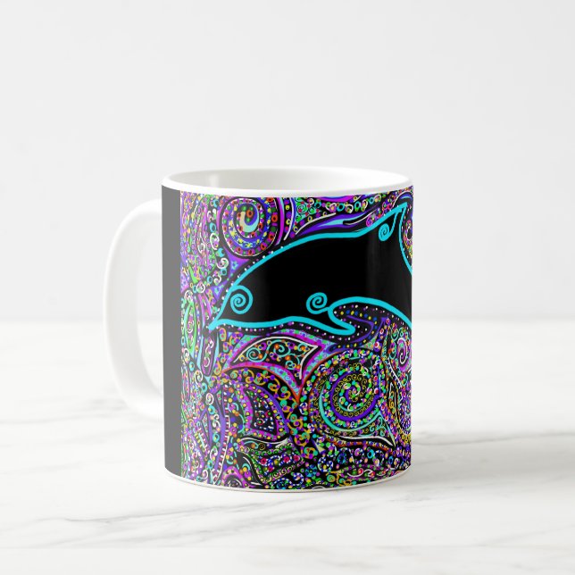 Caneca De Café Arte de Golfinho Design (Frente Esquerda)
