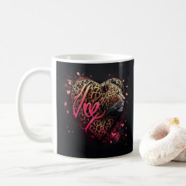 Caneca De Café Arte de Grafite de Amor Coração de Leopardo       
