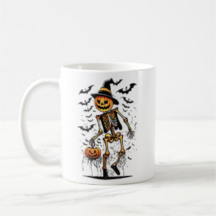 Caneca De Café Arte de Halloween de Esqueleto de Abóbora
