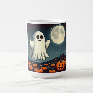 Caneca De Café Arte de Halloween de fantasma e abóbora fofa e vin