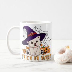 Caneca De Café Arte de Halloween de Urso Polar Feiticeira Fofa