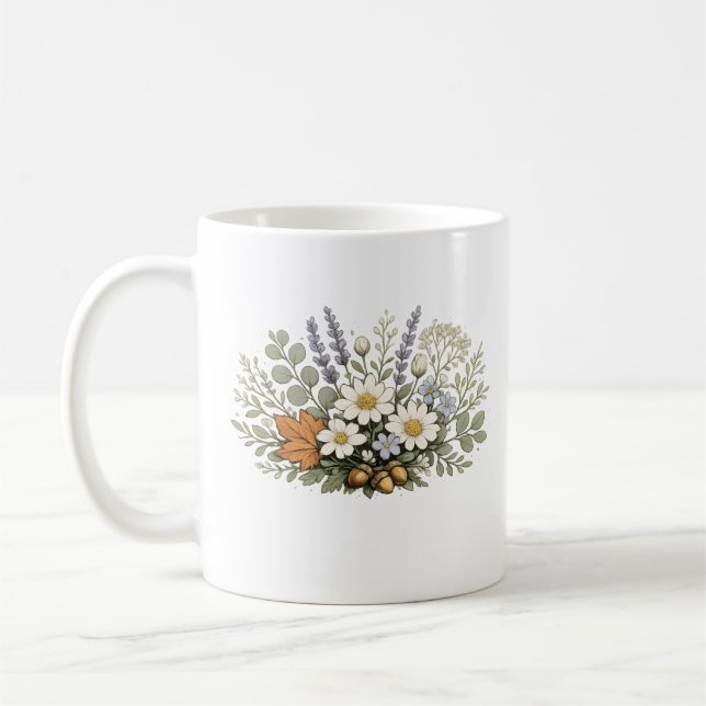 Caneca De Café Arte de Impressão de Buquê de Flores Silvestres An (Esquerda)
