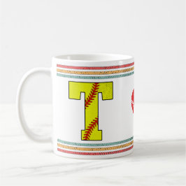 Caneca De Café Arte de Letra T de Softbol Vintage Retro