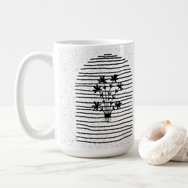 Caneca De Café Arte de linha das flores (Com Donut)
