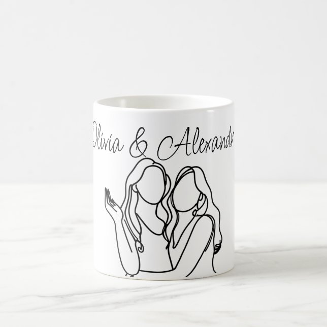Caneca De Café Arte de linha de Casal lésbica personalizada (Centro)