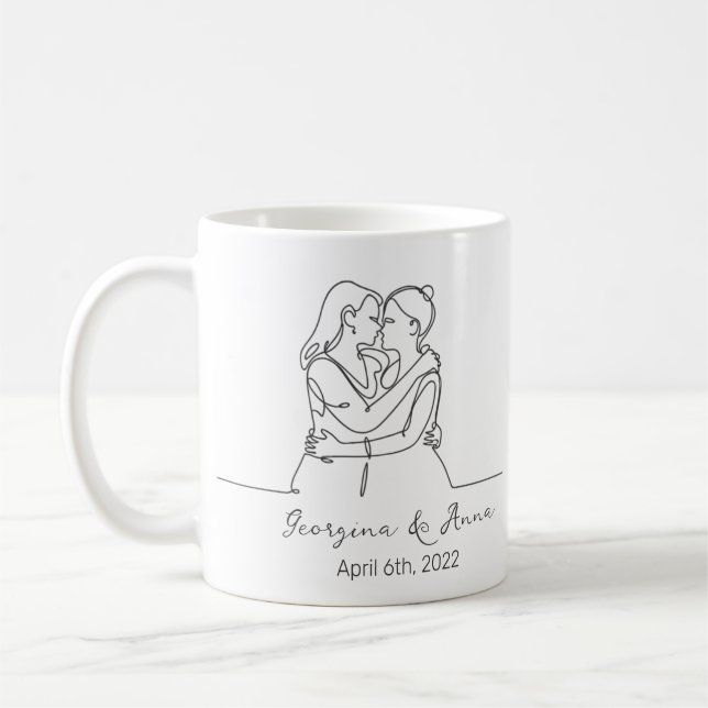Caneca De Café Arte de linha de Casal lésbica personalizada minim (Esquerda)