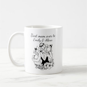 Caneca De Café Arte De Linha De Mãe E Filha