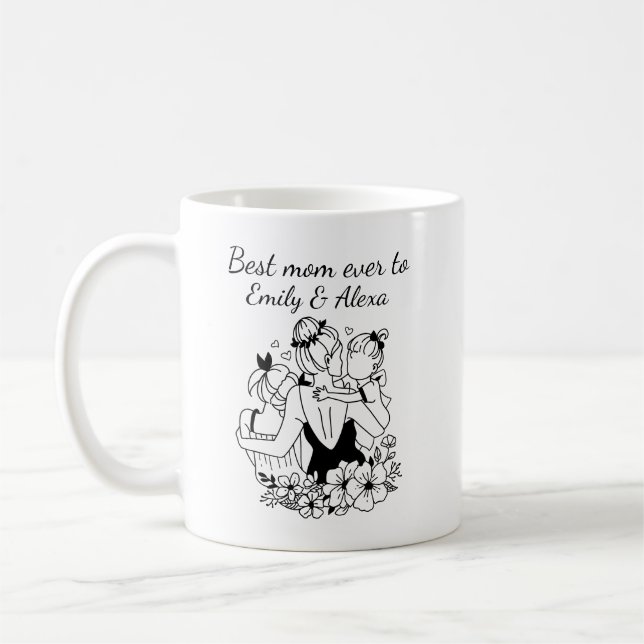 Caneca De Café Arte De Linha De Mãe E Filha (Esquerda)