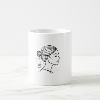 Caneca De Café Arte de Linha de Mulher Elegante