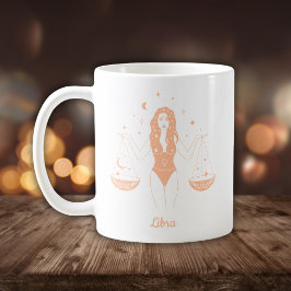 Caneca De Café Arte de Linha do Zodíaco de Libra Branco Pêssego