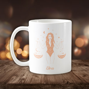 Caneca De Café Arte de Linha do Zodíaco de Libra Branco Pêssego