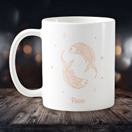 Caneca De Café Arte de Linha do Zodíaco de Peixes Branco e Pêsseg
