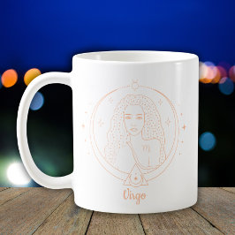 Caneca De Café Arte de Linha do Zodíaco de Virgem Branco Pêssego