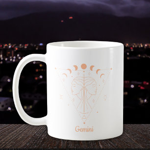 Caneca De Café Arte de Linha do Zodíaco Gêmeos Branco Pêssego