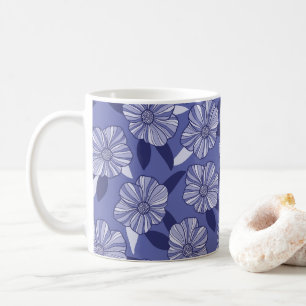 Caneca De Café Arte de Linha Floral Roxa Botânica