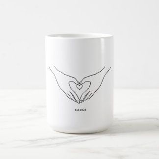 Caneca De Café Arte de Linha Minimalista Coração Mãos Design Esté
