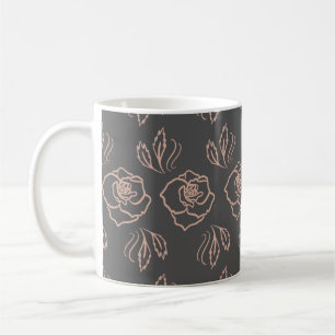 Caneca De Café Arte de linha Rosa Blush / Floral Elegante