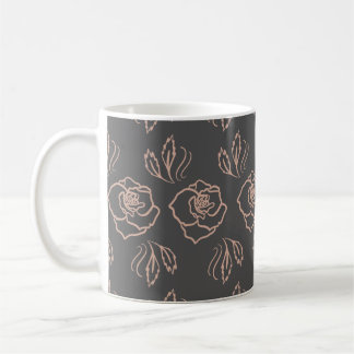 Caneca De Café Arte de linha Rosa Blush / Floral Elegante