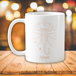 Caneca De Café Arte de Linha Zodíaco Escorpião Branco Pêssego