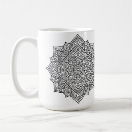 Caneca De Café Arte de Mandala com Linhas Pretas Intricadas