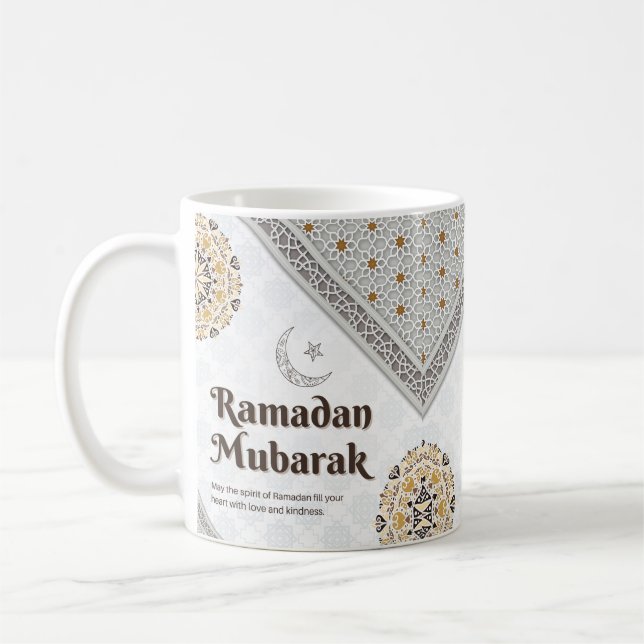 Caneca De Café Arte de Mandala do Crescente de Ramadan Mubarak (Esquerda)