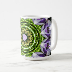 Caneca De Café Arte de Mandala Kaleidoscópio Floral Roxo